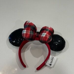 Disney Red and Black Plaid Bow Sequin Ears